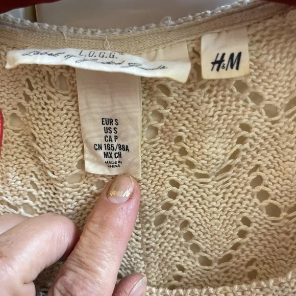 H&M LOGG lace Sweater Women's Ivory/ tan  Size S Pullover 100% Cotton - Picture 3 of 3